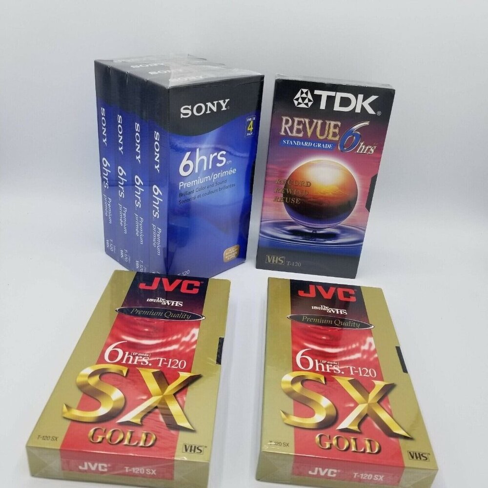 NEW Sealed‎ Blank VHS Tapes Mixed Lot of 7 Sony JVC TDK